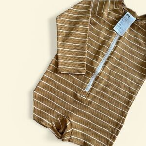 H&M Kids One-Piece Swim Suit in Mustard with White Stripes